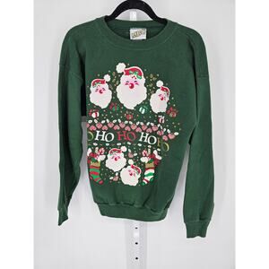 1990s MBC Women's Graphics Print Christmas Party Santa Green Sweater Size L